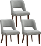 Dining Chair Set of 3,Modern Dining Room Chairs with Thick Cushions,Upholstered Linen Fabric Kitchen Chairs for Kitchen Dining Room LIGHTGREY