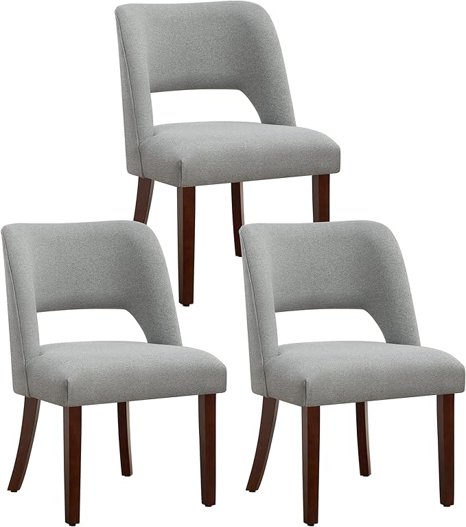 Dining Chair Set of 3,Modern Dining Room Chairs with Thick Cushions,Upholstered Linen Fabric Kitchen Chairs for Kitchen Dining Room LIGHTGREY