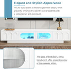 Ball & Cast Modern TV Stand with Fluted Tempered Glass Doors for TVs up to 95'', Entertainment Center w/Led Lights, Cabinets & 2 Drawers,Arched Door Design,Media Console for Living Room,White