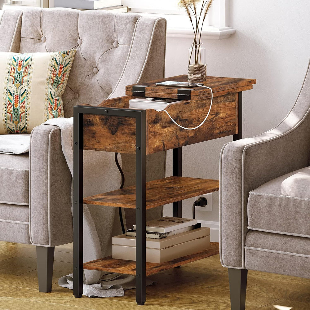 HOOBRO Set of 2 End Tables, Side Table with Charging Station, Flip Top Nights...
