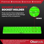 Olsa Tools Magnetic Socket Organizer - 1/2-Inch Drive, 3 Row - Holds 45 Sockets - SAE Green, Professional Grade - Part: 1549