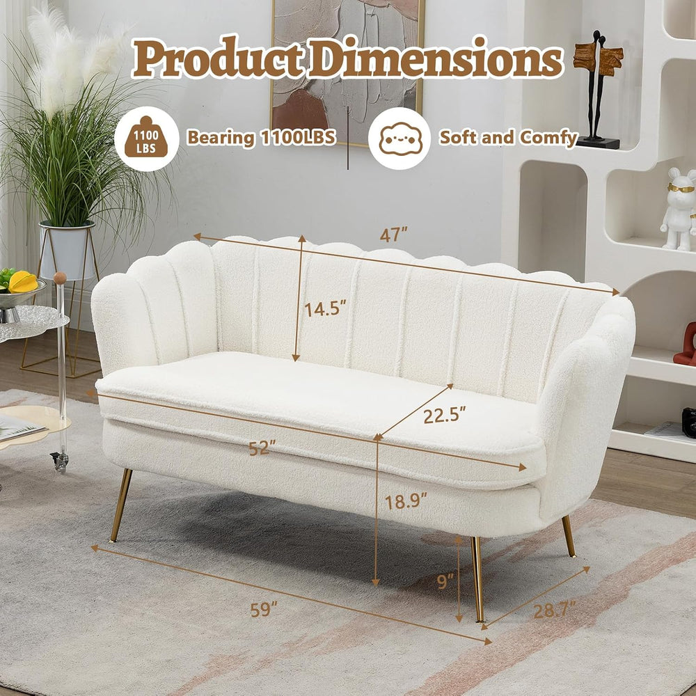 59" Small Loveseat Sofa 2-Seater, Modern Chenille Couch with Gold Metal ...