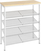 HOOBRO Shoe Rack for Entryway, 5-Tier Shoe Organizer with Adjustable Mesh Shelves, 12-16 Pairs of Shoes, Spacious Floor Mount, Metal, Industrial, Shoe Shelf for Closet, Natural and White WN12XJ01