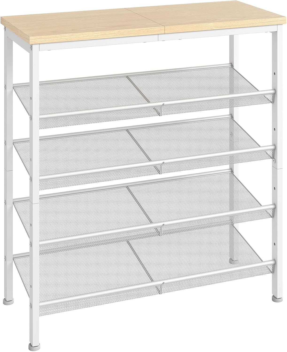 HOOBRO Shoe Rack for Entryway, 5-Tier Shoe Organizer with Adjustable Mesh Shelves, 12-16 Pairs of Shoes, Spacious Floor Mount, Metal, Industrial, Shoe Shelf for Closet, Natural and White WN12XJ01