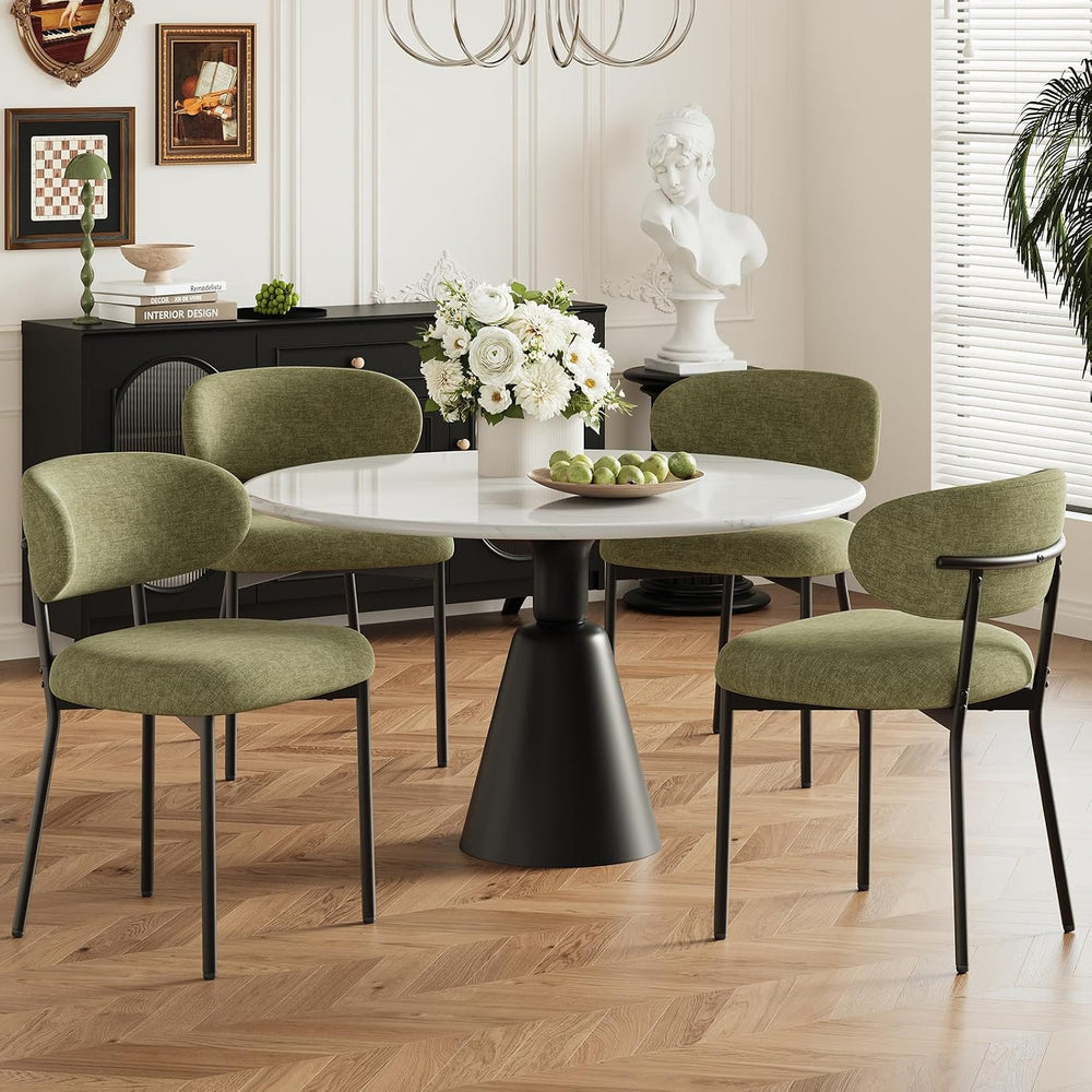 Upholstered Dining Chairs Set of 4, Modern Fabric Kitchen Chairs with Curved ...