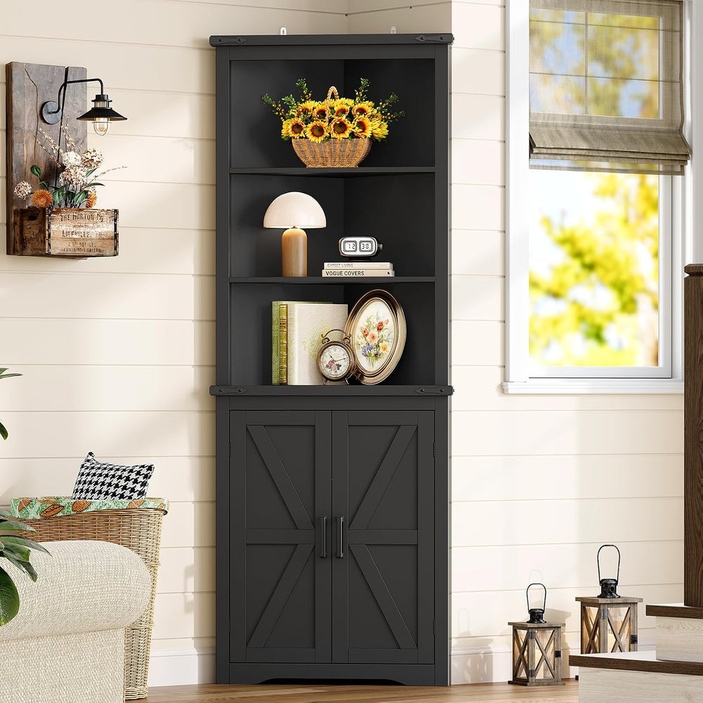 Farmhouse Corner Cabinet, 70.3" H Tall Corner Hutch with 5 Shelves &...