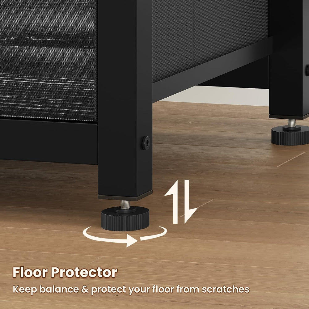 HAUOMS TV Stand for 75 Inch TV,Charcoal Black Wood Grain Print | Entertainmen...