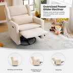 Oversized Swivel Rocker Recliner with Lumbar Cushion, Power Recliner Nursery Chair with Adjustable Headrest, Nursery Glider Recliner for Living Room, Beige