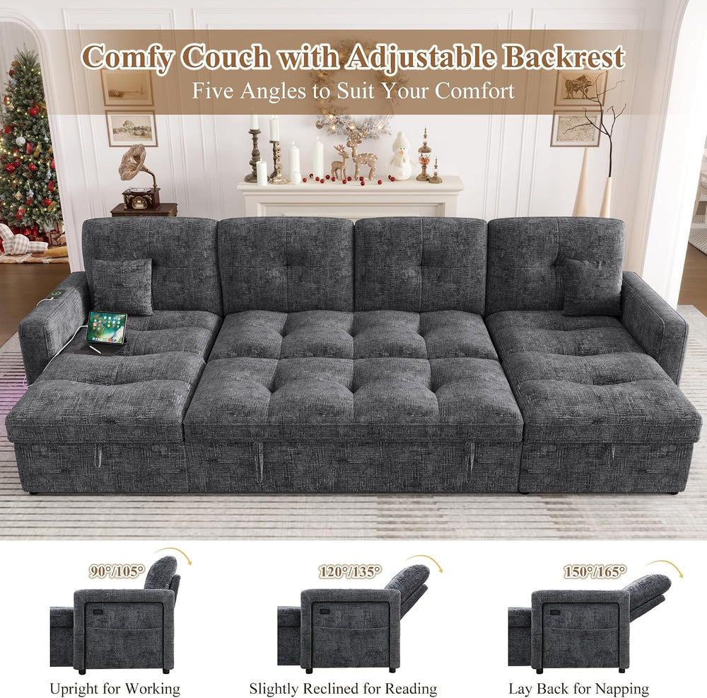 107'' LED U-Shaped Sectional Couch for Living Room, Sleeper Sofa Bed,...