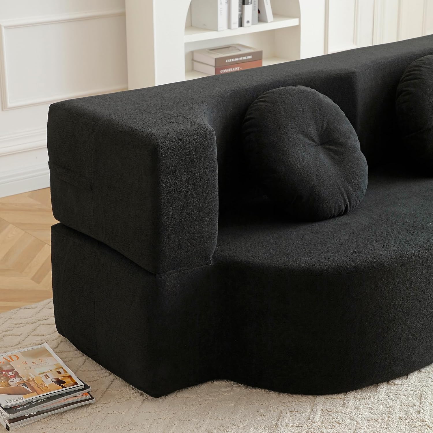 75" Convertible Folding Sofa Bed, 2-in-1 Full Size Floor Boneless Couch Bed, Loveseat sleeper Couch, Memory Foam Floor Sofa Sleeper SofaBed, Small couches for small spaces, No Assembly (Black)