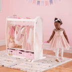 Guidecraft Dress Up Storage – White: Dramatic Play Costume Rack with Mirror and Tray for Toddlers - Kids Armoire, Dresser with Fabric Storage Bins