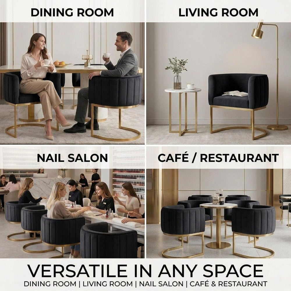 Hyfirm Black and Gold Barrel Dining Room Chairs Set of 4, Modern Velvet Uphol...