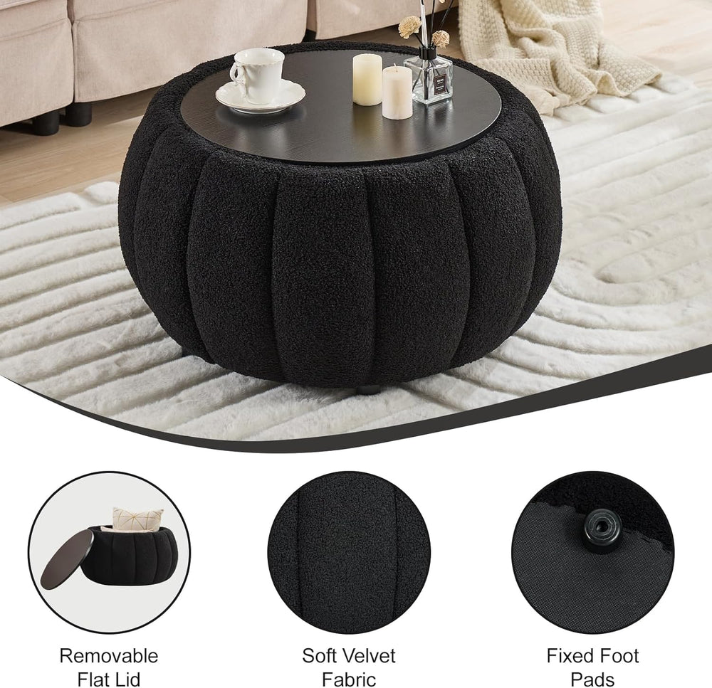 YDcosyfy 30 Inches Round Ottoman Coffee Table with Storage, Upholstered Ottom...