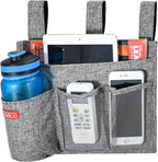 Linen Bedside Caddy, Bedside Storage Organizer for Hospital Beds, College Dorm Rooms or Baby Bed (4 Pockets-Grey)