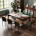 Dining Chairs Set of 8, Dining Room and Kitchen Chairs, Mid Century Modern Accent Chair, Upholstered PU Leather Chairs for Vanity with Walnut Bentwood and Metal Legs, Green