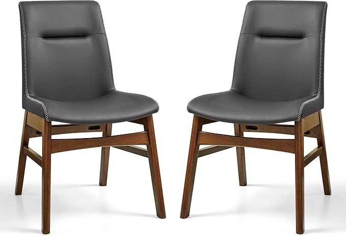 SyMax Dining Chairs Set of 2, Faux Leather Dining Room Chairs with Stitched Edge Trim, Modern High-End Kitchen Side Chairs for Bedroom, Living Room, Ash Gray