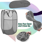 Deluxe Strong Mesh Pop up Laundry Hamper Basket with Side Pocket for Laundry Room, Bathroom, Kids Room, College Dorm or Travel Grey