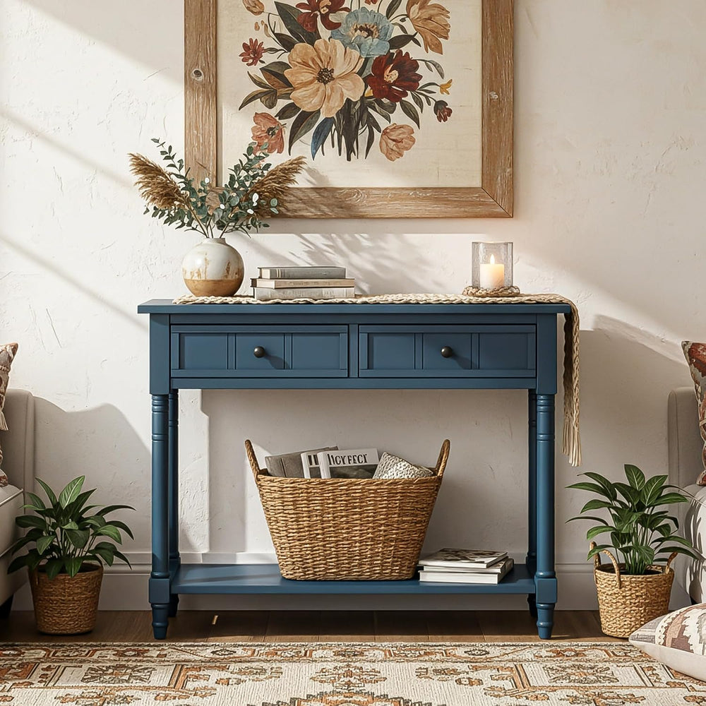 Merax Long Narrow Entryway Console Table with Storage Drawers and Bottom Shel...