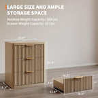 Fluted Nightstand Set of 2 with Charging Station, Bedside Table with 3 Drawers Storage Space, Metal Handles and Rounded Corners for Safety, Mid Century Modern End Table, for Bedroom, Living Room