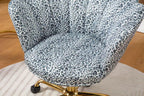 Comfy Home Office Task Chair with Wheels, Cute Modern Upholstered PU Seashell Back Adjustable Swivel Vanity Desk Chair, for Women,for Girls, Living Room, Bedroom（Snow Leopard Pattern