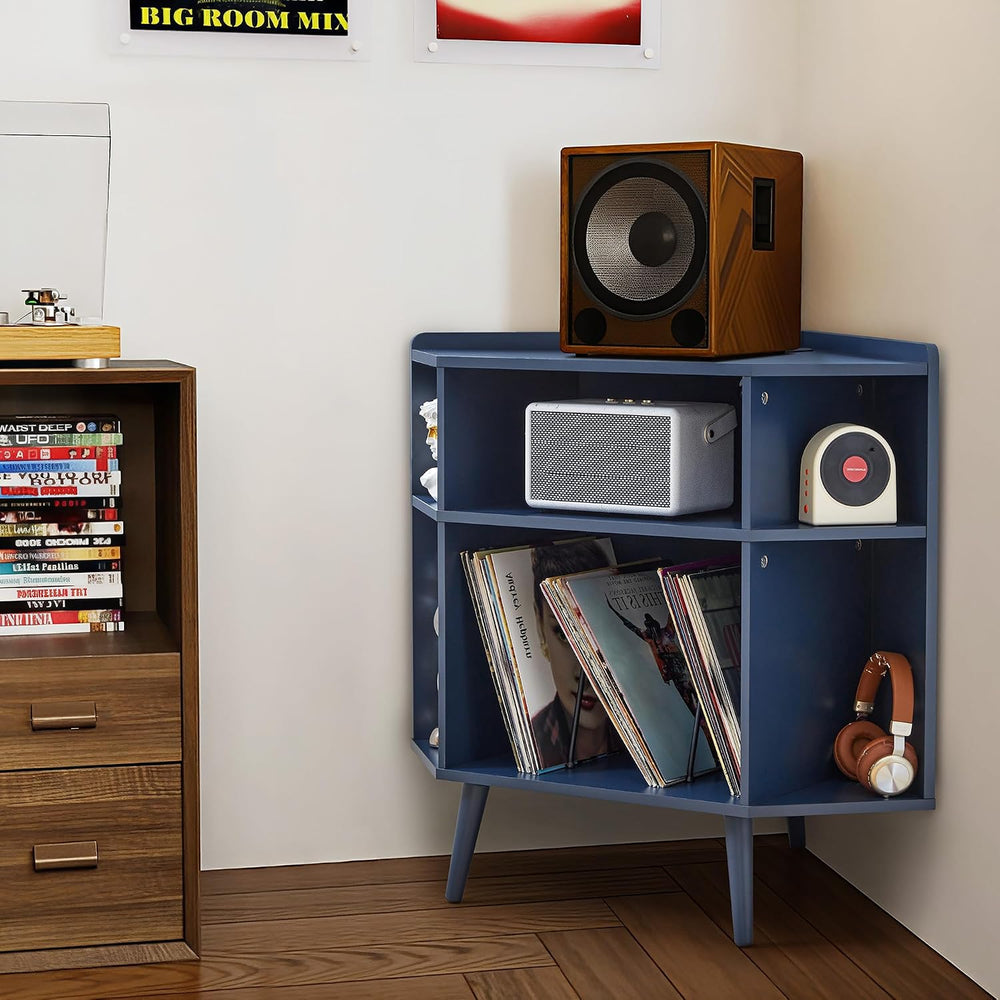 Corner Record Player Stand with Charging Station & USB Ports, 3 Tier Mid ...