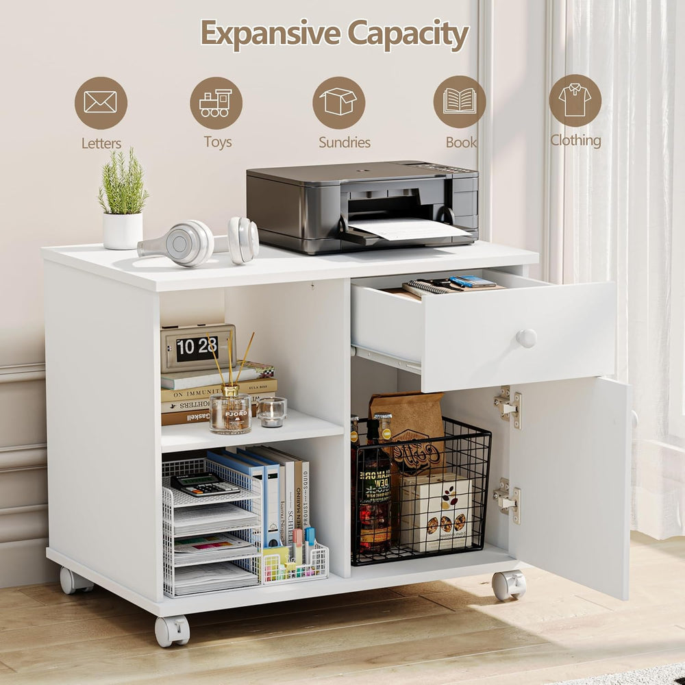 Quikraen Wooden Rolling File Cabinet with Open Shelves & Lockable Door, 2...