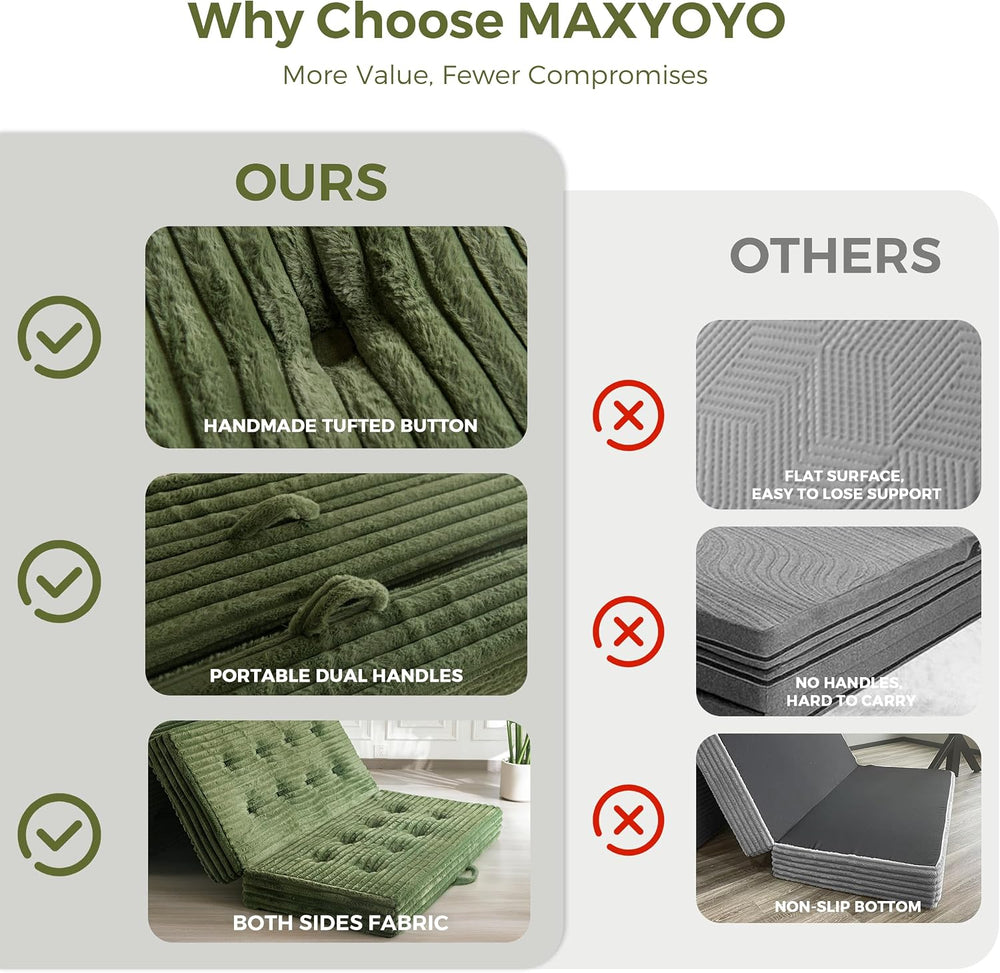 MAXYOYO Floor Sofa Couch, 6 Inch Tri-Fold Floor Sofa Bed, Folding Mattress wi...