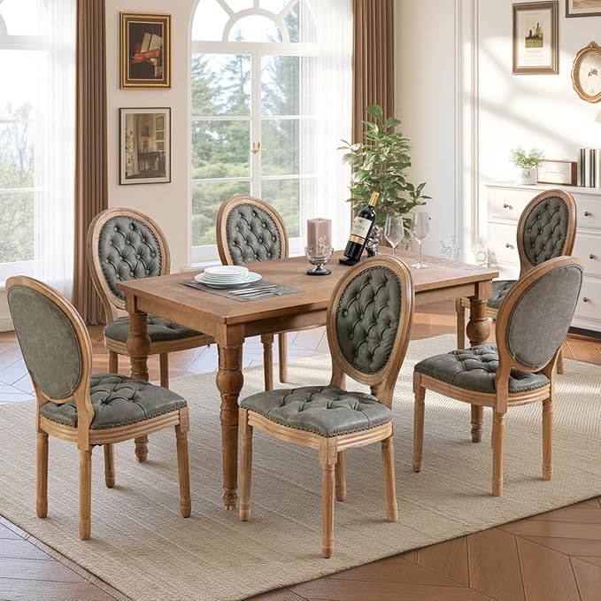 French Country Dining Chairs Set of 6,Farmhouse Upholstered Dining Room Chair...
