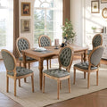 French Country Dining Chairs Set of 6,Farmhouse Upholstered Dining Room Chairs with Tufted Round Back&Solid Leg,PU Leather Kitchen Side Chairs for Kitchen/Bedroom/Dining Room,Turquoise