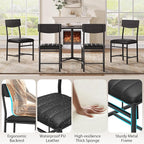 Industrial Dining Chairs Set of 6 - Upholstered Dining Room Chairs with PU Leather, Kitchen Chairs with Wooden Backrest and Thickened Metal Legs, for Dining Room, Living Room (6, Dark Black)