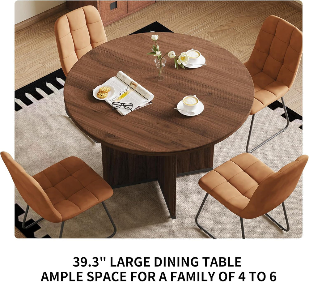 HIPIHOM Modern Round Dining Table Set for 4, 39.4" Walnut Kitchen Table ...