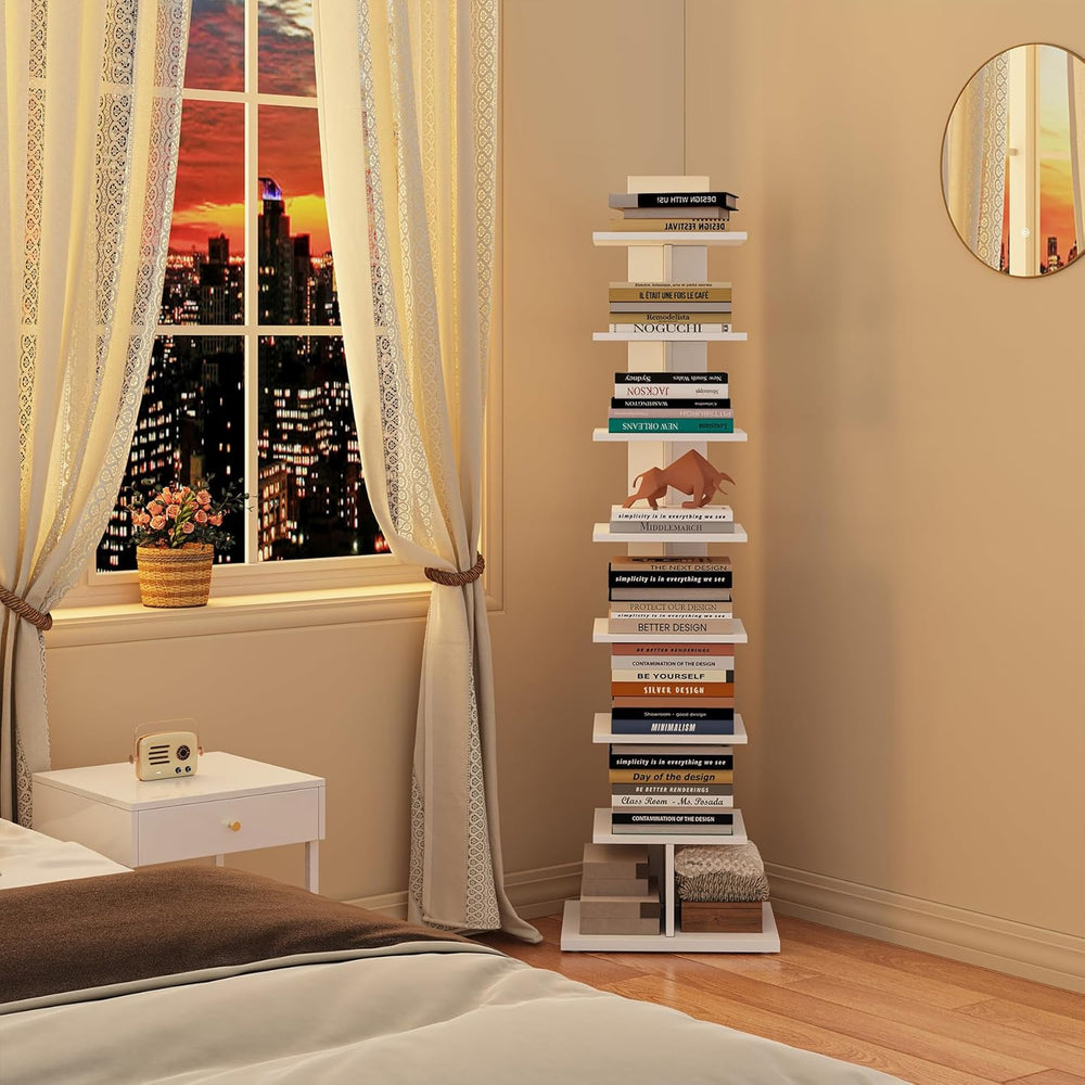 TUTOTAK Narrow Bookshelf, 8-Tier Bookcase, Spine Book Shelf for Small Space, ...