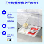BedShelfie Bedside Shelf for Dorm Room Bunk Bed & Top Bunk, College Dorm Room Essentials, Bedside Caddy, Clip on Floating Desk Tray, Bed Side Table Storage, Loft Nightstand Decor- White Wood Slide