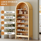 70" Tall Arched Shoe Cabinet, 7-Tier Shoe Rack with 3 Adjustable Shelves, Large Freestanding Shoe Organizer for Entryway, Closet, Hallway, Living Room (Natural Oak)
