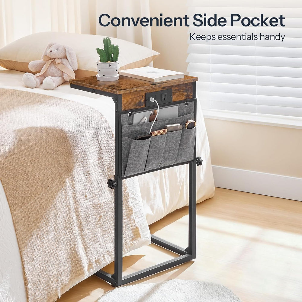 HOOBRO C Shaped End Table with Charging Station, 30” Adjustable Height Sofa S...