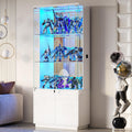 Lvifur 71” Glass Display Cabinet with Lights and Human Body Sensor - White | Pop-Up 4mm Tempered Glass Door; Safety Lockable Keys; Adjustable Lights; 6 feet Tall; Ample Storage Space; Durable Material