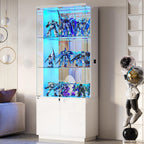 Lvifur 71” Glass Display Cabinet with Lights and Human Body Sensor - White | Pop-Up 4mm Tempered Glass Door; Safety Lockable Keys; Adjustable Lights; 6 feet Tall; Ample Storage Space; Durable Material