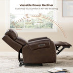 CHITA Wall Hugger Genuine Leather Power Recliner Chair, Dark Brown | Adjustable Power Headrest, USB & Type-C Ports, Compact Electric Recliner for Small Spaces & Living Rooms & RV