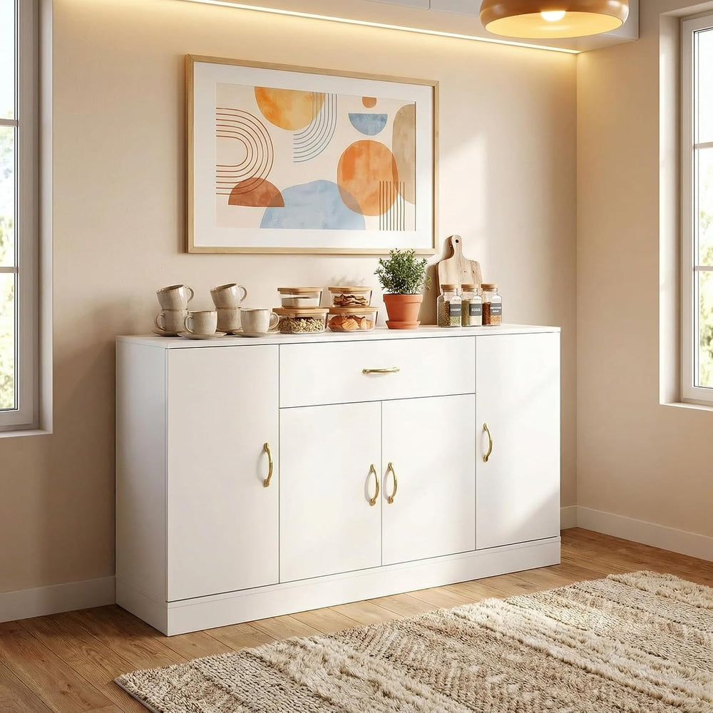 55" Kitchen Pantry Cabinet, Large Storage Cupboard with Doors and Shelve...