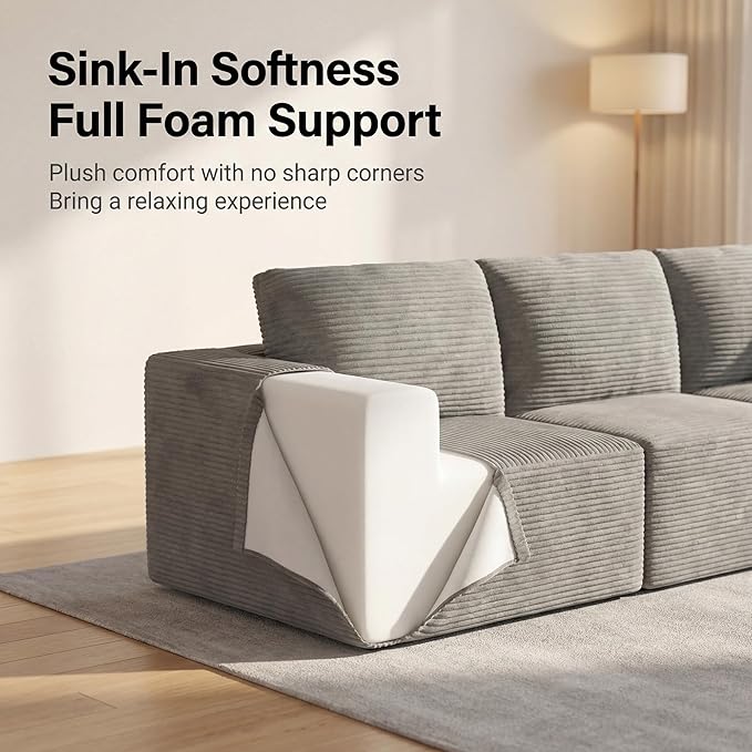 Homall Sectional Couches for Living Room, Modern Boneless Couch with Deep Seat, Upholstered Cloud Sofa, No Assembly Required (Dark Grey, Four-Seater Sofa)