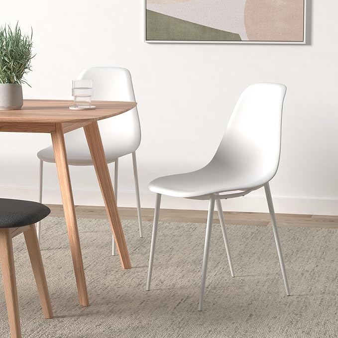 POLY & BARK Isla Modern Dining Chairs Set of 4 – Mid Century Modern Plastic Dining Chair with Metal Legs – Kitchen & Dining Room Chairs – Indoor/Outdoor – White