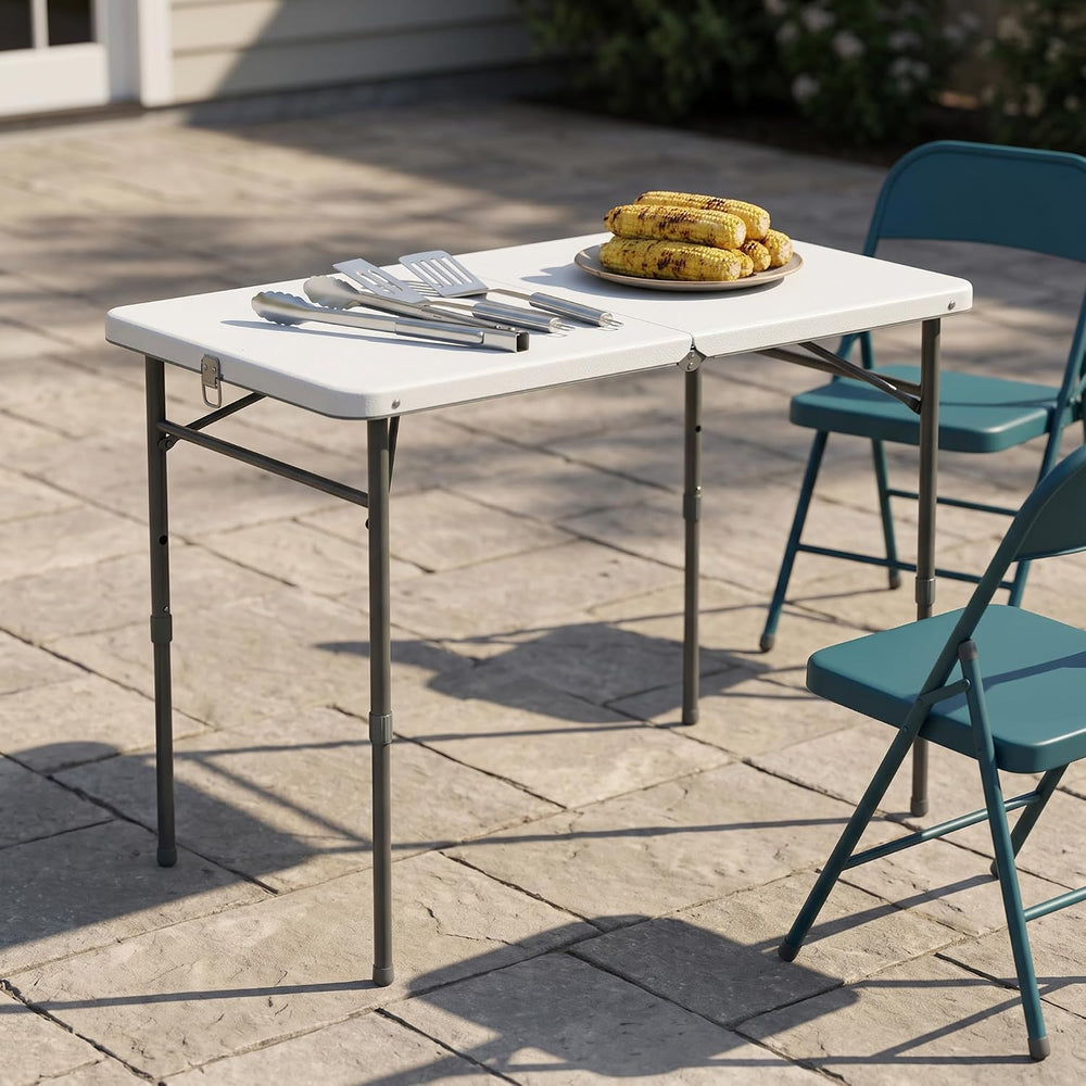 White 40" L x 20" W Plastic Adjustable Height Fold-in-Half Folding ...