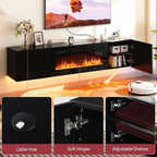 MXV 70'' Floating TV Stand, Modern Media Entertainment Center with 36" Electric Fireplace, TV Console Cabinet Wall Mounted, Adjustable 12-Color LED Lights, for Living Room, Black + Black