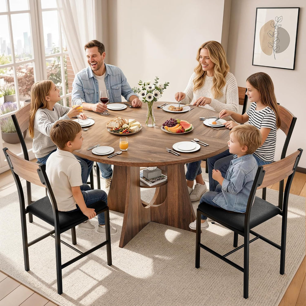 Pamapic Dining Table Set for 6, 47" Round Dining Table with Chairs, Cros...