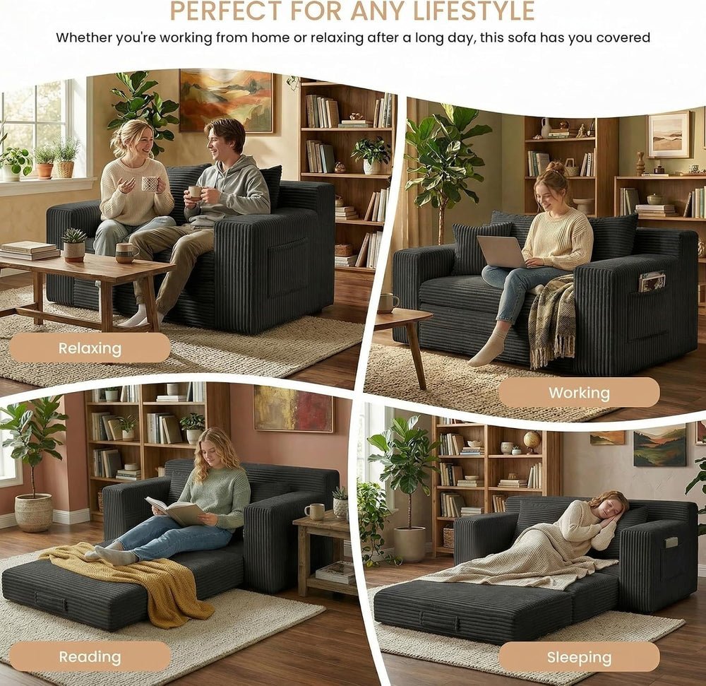 Loveseat Sofa Bed, Tri-Folding Convertible Futon Sleeper with Handle & Si...