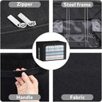 FHSQX 2 Pack Clothes Storage Bins Foldable Metal Frame Storage Box Linen Fabric Organizer Set with Carrying Handles and Clear Window (Black, 15.7x 11.8x 7.8Inch)