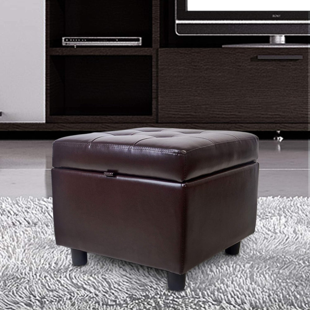 H&B Luxuries Tufted Leather Square Flip Top Storage Ottoman Cube Foot Res...