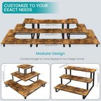 ELITEROO 3 Tier Wooden Display Rack, Portable Products Display Stand, 3 Step Straight Display Shelves for Retail Table Top, Counter Top, Craft Shows, Farmers Market, Tradeshows, Vendors