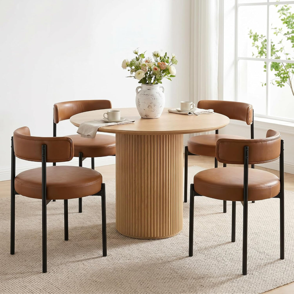 Faux Leather Dining Chairs Set of 4, Mid Century Modern, Brown