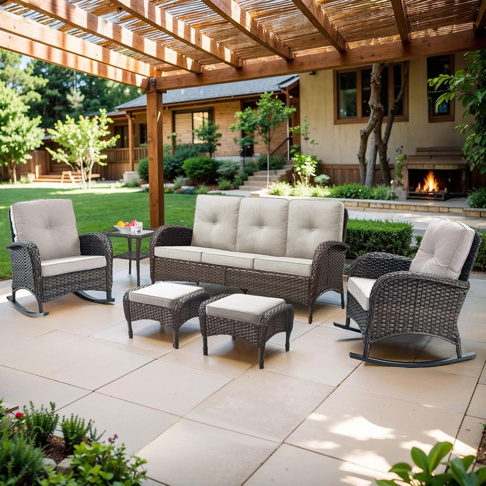 Belord Outdoor Ottomans for Patio Foot Rest - 25 Inch PE Wicker Foot Stool Se...